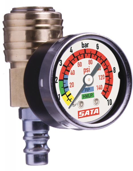 SATA Spritzluftkontrollmanometer mit Schnellkupplung und Nippel